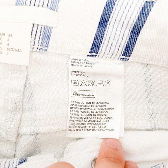 ☀️ H&M White Blue Striped High Rise Ankle Jeans XS Casual Boho Indie Everyday - Picture 6 of 6